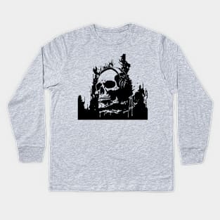 skull with headphones Kids Long Sleeve T-Shirt